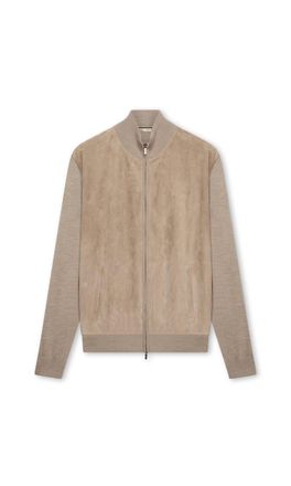Maurizio Baldassari Mens Suede And Wool Leather Bomber Jacket In Beige