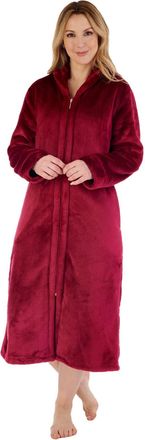 Slenderella Ladies Luxury Zip Up Collar Dressing Gown Thick Flannel Fleece Bath Robe XXL (Raspberry)
