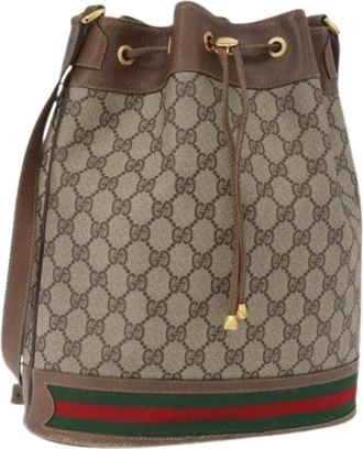 Gucci Pre-owned Vintage Canvas Schoudertas - Dames - Vintage Tas - Beige - ONE Size - Leer - Vintage