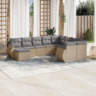 vidaXL Juego De Sof&aacute;s Jard&iacute;n Con Cojines Beige 10 Pzas Rat&aacute;n Sint&eacute;tico Vidaxl