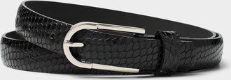 Simons Womens D-buckle glossy snakeskin leather thin belt