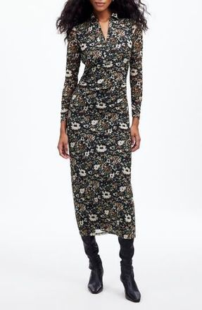 Madewell Floral Long Sleeve Polo Midi Dress in Mossy Umber at Nordstrom Rack, Size Xx-Small
