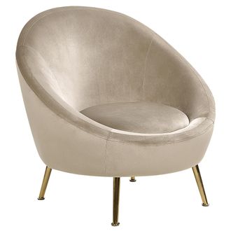 Beliani Silla De Terciopelo Gris Pardo Respaldo Redondo Patas Doradas Para Sal&oacute;n Estilo Glamour Retro Langa