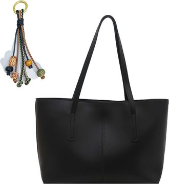 Generic Large Vintage Tote Bags for Women, Vegan Leather Shoulder Bag Laptop Bags, Lightweight Casual Commuting Handbags with Chic Pendant for School Work Tra