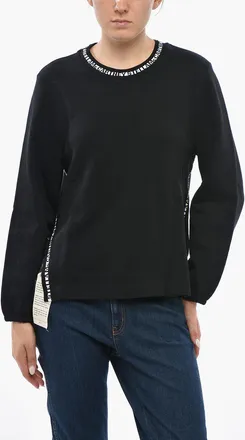 Stella McCartney Felpa Girocollo in Cotone Garzato con Spacchi Laterali e Dettagli Logati Stella McCartney
