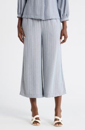 Max Studio Tie Waist Crop Wide Leg Pants in Denim/Black Stripe at Nordstrom Rack, Size X-Small