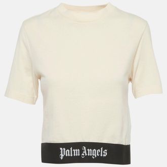 Palm Angels Beige Logo Hem Jersey Crop Top