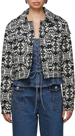 Avec Les Filles Geometric Jacquard Crop Trucker Jacket in Black-Cream Jacquard at Nordstrom, Size X-Small