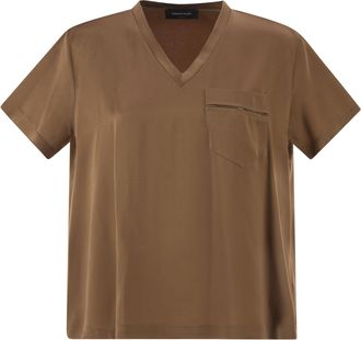 Fabiana Filippi Satin-Top mit V-Ausschnitt und eleganter Tasche