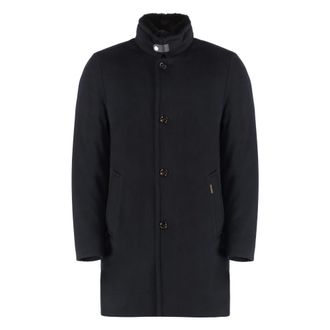 Moorer Single-Breasted Coats, male, Blue, 2XL, Wool Cashmere Coat with Fur Collar