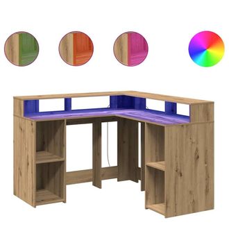 Berkfield Home Desk with LED Lights Artisian Oak 130x130x91 cm Engineered Wood in Brown | Size: 130 x 130 x 91 cm