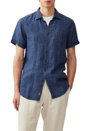Rodd & Gunn Palm Beach Sports Fit Short Sleeve Linen Button-Up Shirt in Marine at Nordstrom, Size Xxx-Large