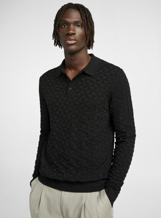 Le 31 Mens Textured geo knit Polo Shirt