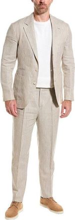 Brunello Cucinelli MenS Beige Pinstripe Suit With Blazer, Size 50