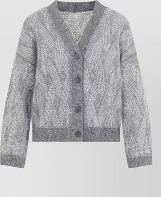 PESERICO sequinned openwork knit v-neck cardigan
