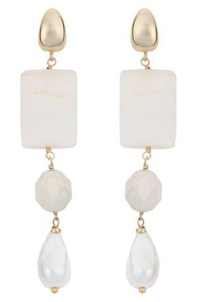 Panacea Cultured Pearl & Crystal Linear Drop Earrings in White at Nordstrom Rack