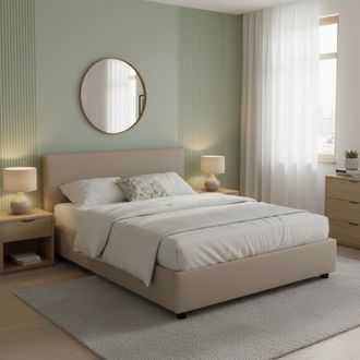 Talamo Italia Dmora - Cama Matrimonial Dacut, Cama Contenedor Con Tapizado En Ecopiel, 100% Made In Italy, Apertura Frontal, Con Colch&oacute;n Cm 140x190 Incluido, T&oacute;rtol