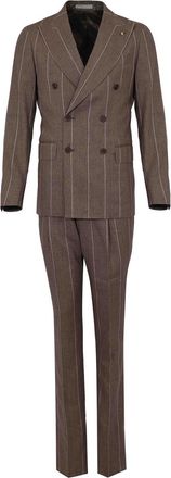 Corneliani Brown striped linen and wool blend dress