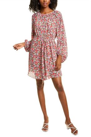 Maggy London Floral Print Fit And Flare Crepe Dress In White Red
