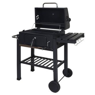 Hhg Hhg - Nunca Usado] Carro Para Barbacoa 862, Soporte Para Barbacoa De Carb&oacute;n Barbacoa De Jard&iacute;n Con Tapa Estantes, Acero, 110x100x51cm Negro