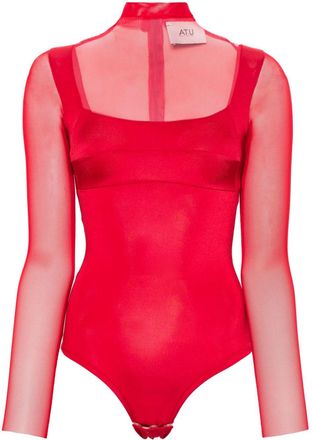 Atu Body Couture semi-sheer bodysuit - women - Polyester/Recycled Polyester/Spandex/Elastane - S - Red