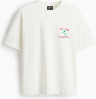 H&M Bedrucktes T-Shirt in Loose Fit - White