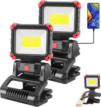 OEM L&aacute;mpara De Trabajo Led Recargable Con Pinza, Paquete De 2 Unidades, 850 L&uacute;menes, Con 3 Modos De Luz, Rotaci&oacute;n De 270&deg; Y 180&deg;, Resistente Al Agua