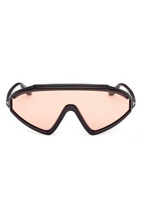 Tom Ford 00mm Shield Sunglasses in Shiny Black /Brown at Nordstrom Rack