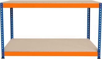 MonsterShop Banco da Lavoro Garage 150x60x90cm - 2 Ripiani, Acciaio Rinforzato, 300kg/Ripiano, Montaggio Senza Bulloni, Layout Regolabile, Piedini in Gomma, 2