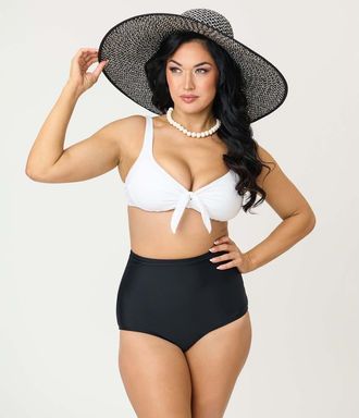 Unique Vintage High Waist Louise Bikini Bottom in Black Solid at Nordstrom, Size Medium