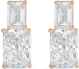 Diana M. Jewels 14kt rose gold 6cts lab grown emerald and radiant cut diamond earrings