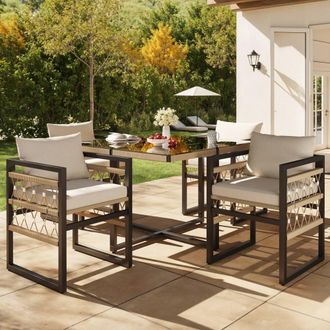 Direct Wicker Hand-Woven Rope Garden Sofa Set for 4 People Patio Furniture in Beige | Size: 4 Person
