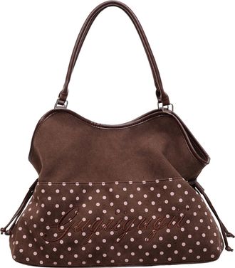 Generic Cymwer Women Faux Suede Tote Bag Polka Dot Shoulder Bags for Work Shopping (Coffee) (Coffee)