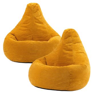 Icon Brand Dalton Cord Adult Bean Bag Chair, Set of 2 in Yellow