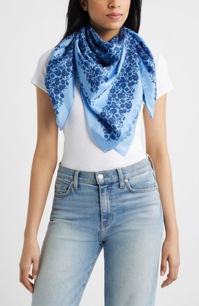 Treasure & Bond Oversize Square Satin Scarf in Tonal Blue Floral at Nordstrom