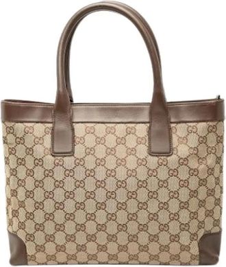 Gucci Pre-owned Canvas Tote Bag - Dames - Vintage Shopper - Beige - ONE Size - Leer - Vintage