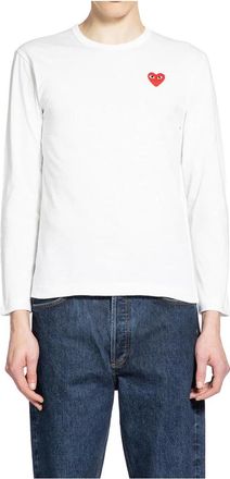 Comme Des Gar&ccedil;ons Long Sleeve T-Shirts, male, White, S, T-Shirt Red Emblem Knit