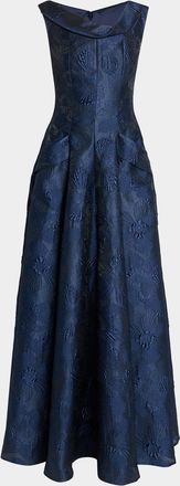 Talbot Runhof Twisted Collar Anemone Jacquard Sleeveless Gown