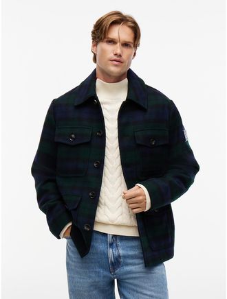 Tommy Hilfiger Mens Tartan Wool-Blend Field Jacket - Abyss Green Multi - XL