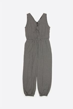 Bimba & Lola Checked Baggy Jumpsuit With Bows And Frayed Details in Black at Nordstrom, Size Large Eu