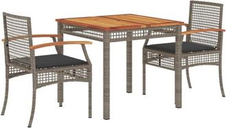 vidaXL Set Comedor De Jard&iacute;n 3 Piezas Con Cojines Rat&aacute;n Sint&eacute;tico Gris Vidaxl