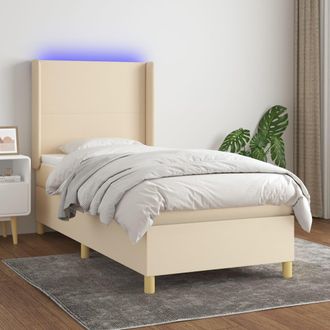vidaXL Vidaxl - Cama Box Spring Colch&oacute;n Y Luces Led Tela Color Crema 90x190 Cm