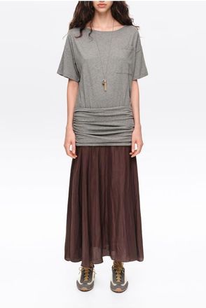 Bimba & Lola Ruched Two-Material Flared Midi Dress in Melange Grey at Nordstrom, Size X-Small