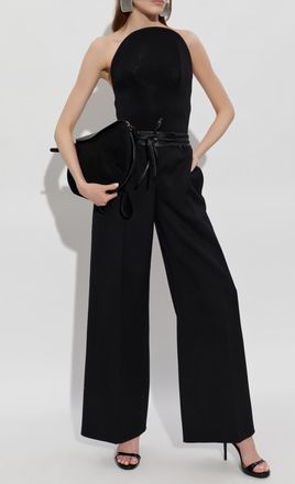 Alaia Wool Trousers With Leather Belt, Womens, Black