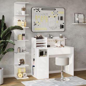 Vicco Escritorio, Blanco, 3 Partes, Con Estanter&iacute;a Y Taburete