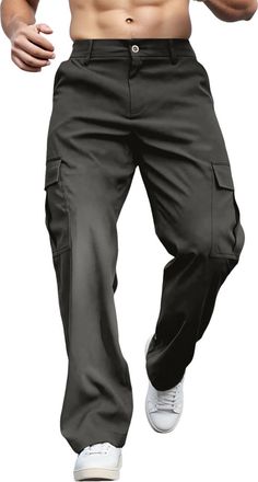 Generic Mens Cargo Trousers Mens Stretch Regular Fit Chino Trouser Cargo Wide Casual Pants with Side Pockets Wide Leg Fabric Trousers Elegant Loose Hiking Lon