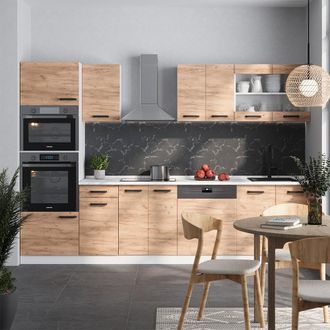 Vicco Mueble De Cocina R-line, Oro Potencia Roble/blanco, 300 Cm Sin Encimera