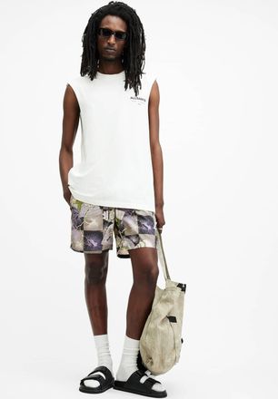 AllSaints Recycled Polyamide Sebastian Slim Fit Printed Swim Shorts, Size: XXL