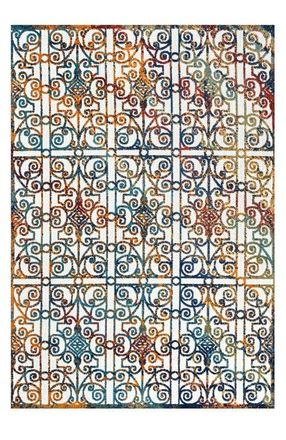 Jonathan Y Designs Cetara Ornate Trellis Indoor/Outdoor Area Rug in Cream/blue/orange at Nordstrom, Size 2Ft 0In X 8Ft 0In
