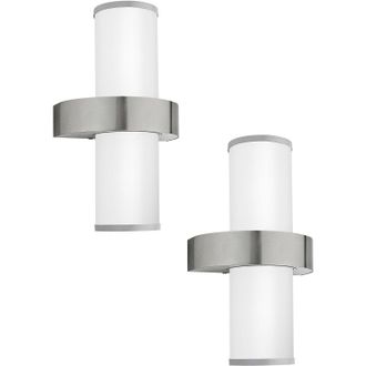 Loops 2 PACK IP44 Outdoor Wall Light Stainless Steel & Silver 2x 60W E27 Lamp in Metallics
